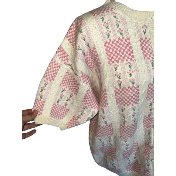 Vtg 80s/90s White Northern Isles II Pink Floral Button Front Cardigan Size L - Picture 3 of 5